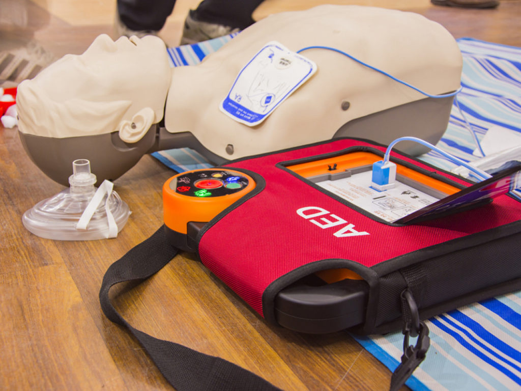 CPR manikin and portable AED unit